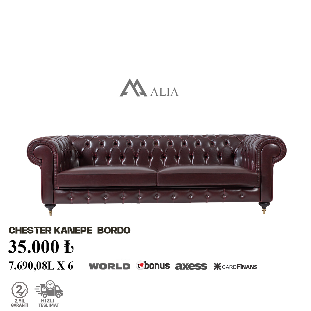 Chester Kanepe Bordo