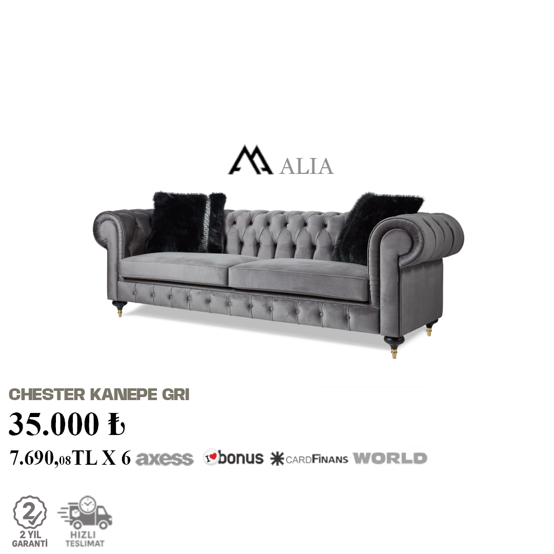 Chester Kanepe Gri (Kumaş)