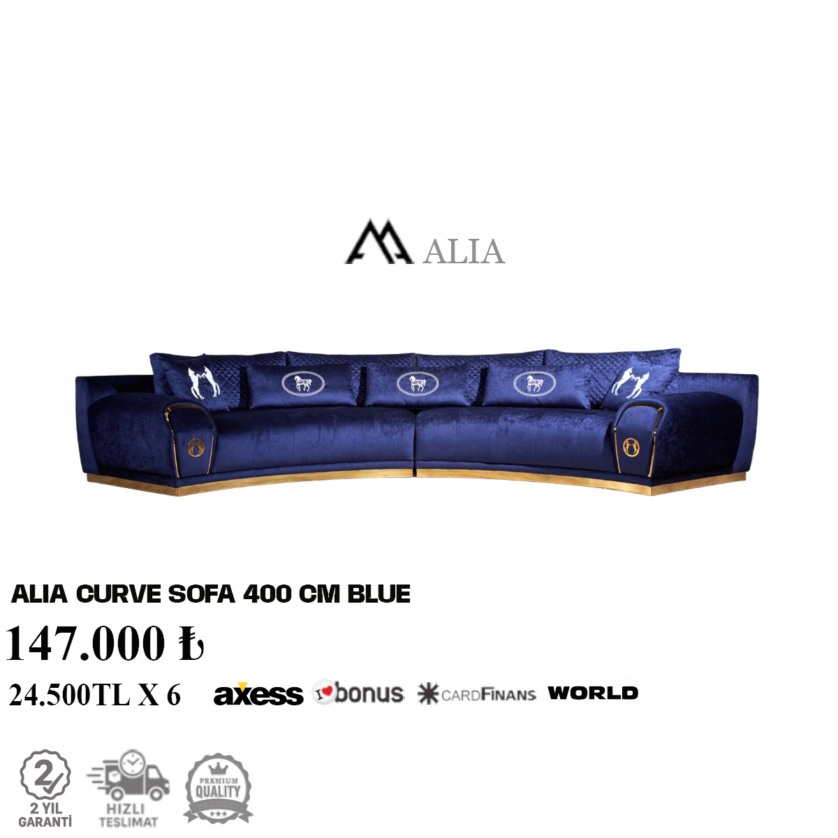 Alia Curve Sofa (Evdekor York Mavi)